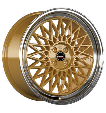 Borbet, B, 7x17 ET25 4x100 64, gold rim polished